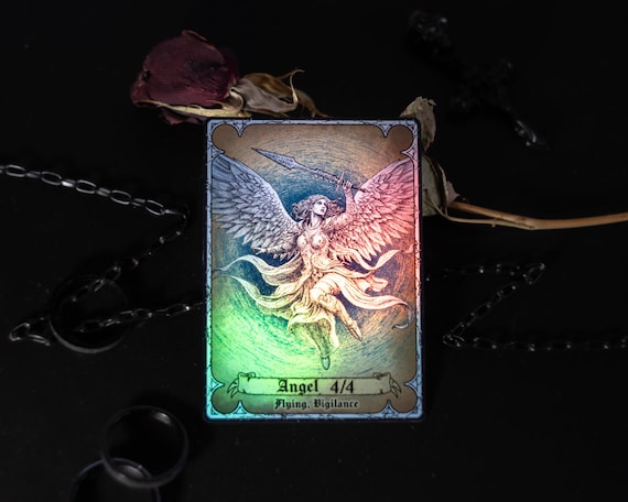 Angel 4/4 Flying, Vigilance, White Creature, MTG Foil Token