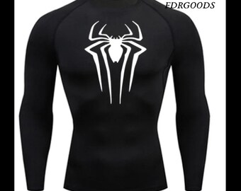 Spider - Inspired Long Sleeves Compression Shirt for Men's Fitness, Running, and MMA - Ultimate Sun Protection and Second Skin Comfort!