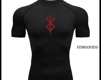 Berserk Anime Inspired Men's Compression Shirt for Fitness, Sports, Running Gym T-Shirts, Athletic Workout Quick Dry Tops Tee for Summer