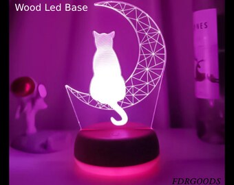 Veilleuse 3D acrylique LED avec figurine de chat et lune pour chambre d'enfant - Lampe de bureau, veilleuses, cadeau de décoration d'intérieur, lampe de table