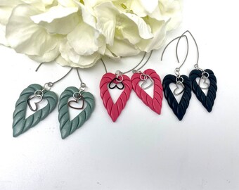 Colorful Heart Earrings/ Dangle Earrings/ Handmade Jewelry / Clay Earrings