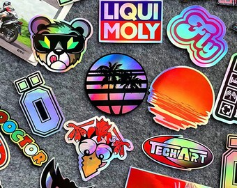 Holographics Stickers 40 Autocollants Holographiques Motard Moto Race Sport Automobile KTM Biker Sponsor Vélo Casque Personnalisation 40 Pcs