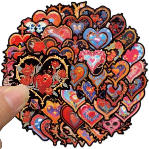 Stickers Waterproof Heart Packaging Autocollants 50 pièces Coeur Tête de Mort Cute Stickers Funny Scrapbooking Personnalisation