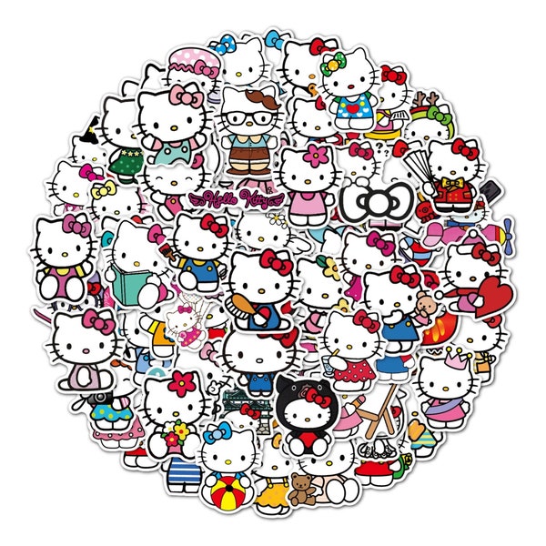 Autocollants Hello Kitty Cute Stickers Pack Etiquette Mignonne Anime Pour Ordinateur Portable Kawaii Etui de Téléphone Etanche x100 pièces
