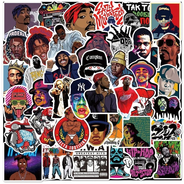 Stickers Pack 50 Autocollants Adhésifs Rap East Coast Rappeur Tupac Notorious Personnalisation Valises Bagages Ordinateur Portable Snoop Dog