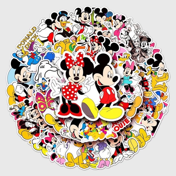 50 Stickers Bundle Pack Autocollants Mickey Mouse Disney Minnie Dessin Animé Assortiment Personnalisation Valise Agenda Scrapbooking Enfants