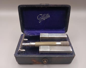 第一次世界大戦のジレット安全カミソリ、真鍮、オープンコーム、両刃