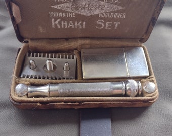 第一次世界大戦のジレット安全カミソリ、真鍮、オープンコーム、両刃