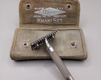 第一次世界大戦のジレット安全カミソリ、真鍮、オープンコーム、両刃