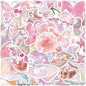 Dreamy Shiny Pink Stickers Aesthetic Cartoon Decals Skateboard Scrapbook Phone Helmet Car Sticker Waterproof