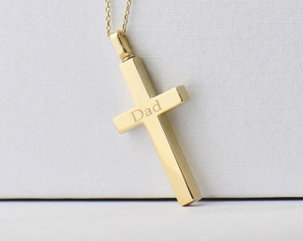 14K 18K Real Gold Cremation Urn Cross Necklace, Gold Urn Cross Necklace, Gold Ash Holder Pendant, Custom Necklace For Ashes, Urn Pendant