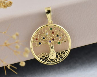 14K Real Gold Tree Of Life Necklace, Gold Family Necklace, Tree Of Life Pendant, Gold Family Pendant, Family Tree Necklace, Gift For Mother