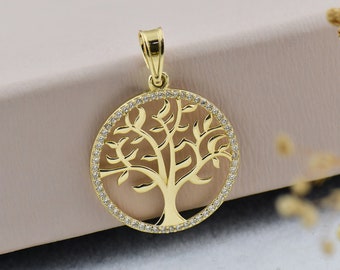 14K Solid Gold Tree Of Life Necklace, Gold Family Necklace, Tree Of Life Pendant, Gold Family Pendant, Family Tree Necklace, Gift For Mother