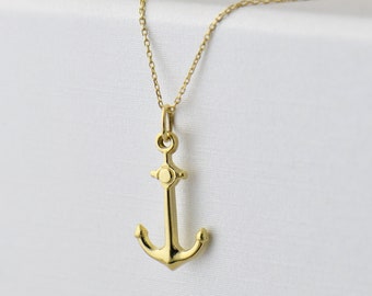 14K Solid Gold Anchor Necklace, Gold Ship AnchorNecklace, Sailor Jewelry, Gold Anchor Pendant