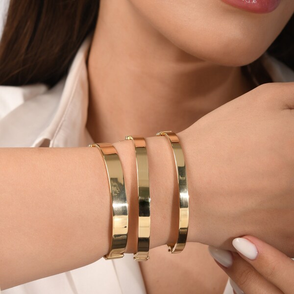 14K Solid Gold Hinged Bangle Bracelet, 3mm 4mm 6mm Gold Cuff Bracelet, Custom Bangle Bracelet , Personalized Cuff Bracelet
