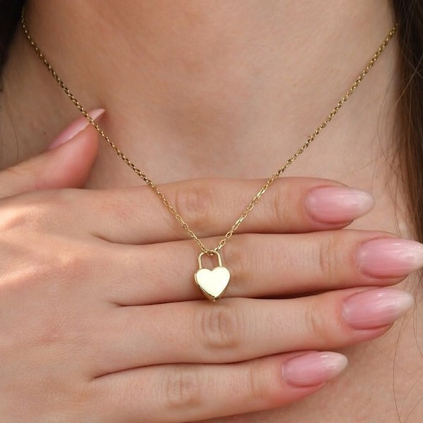 14K 18K Solid Gold Cremation Urn Heart Lock Necklace, Gold Urn Lock Pendant, Necklace For Ashes, Ash Holder Pendant, Memorial Jewelry