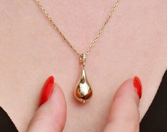 14K 18K Solid Gold Cremation Urn Tear Drop Necklace, Gold Urn Tear Drop Pendant, Necklace For Ashes, Ash Holder Pendant, Memorial Jewelry