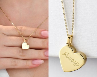 14K 18K Real Gold Cremation Urn Heart Necklace, Gold Urn Heart Necklace, Heart Ashes Necklace, Gold Ashes Necklace, Custom Urn Jewelry