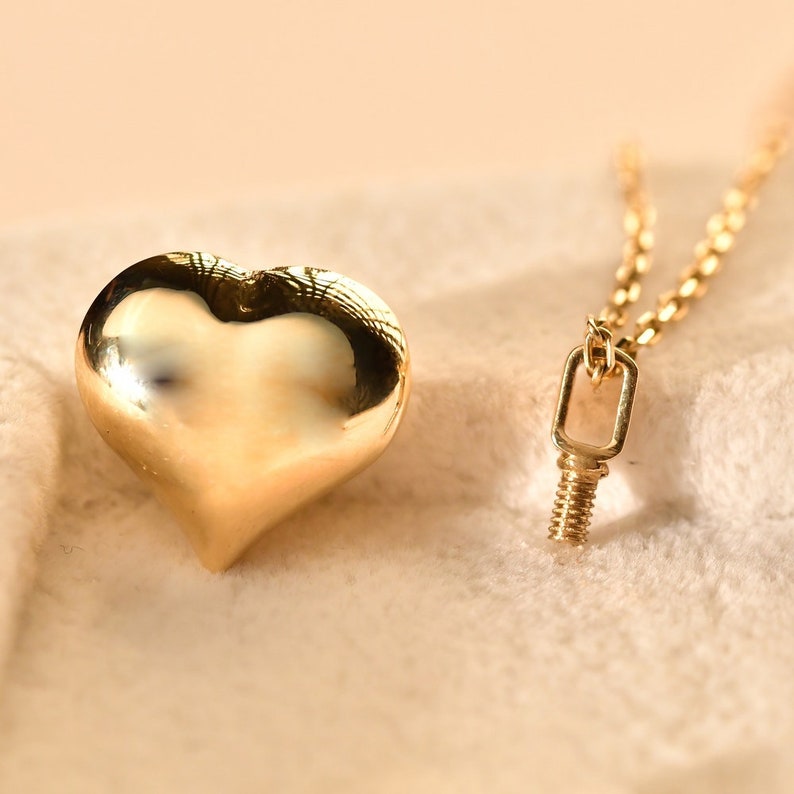 14K Solid Gold Cremation Urn Heart Necklace, Gold Urn Heart Necklace, Heart Ashes Necklace, Gold Ashes Necklace, Custom Urn Jewelry image 8