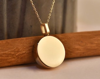 14K 18K Solid Gold Cremation Urn Disc Necklace, Gold Urn Disc Pendant, Custom Necklace For Ahses, Gold Ash Holder Pendant, Memorial Jewelry