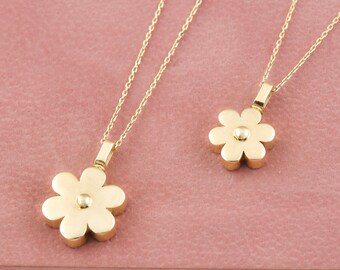 14K 18K Real Gold Cremation Urn Daisy Necklace, Gold Urn Daisy Necklace, Gold Ash Holder Pendant, Custom Necklace For Ashes, Urn Pendant