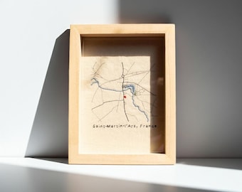 Mapa de ciudad personalizado bordado enmarcado