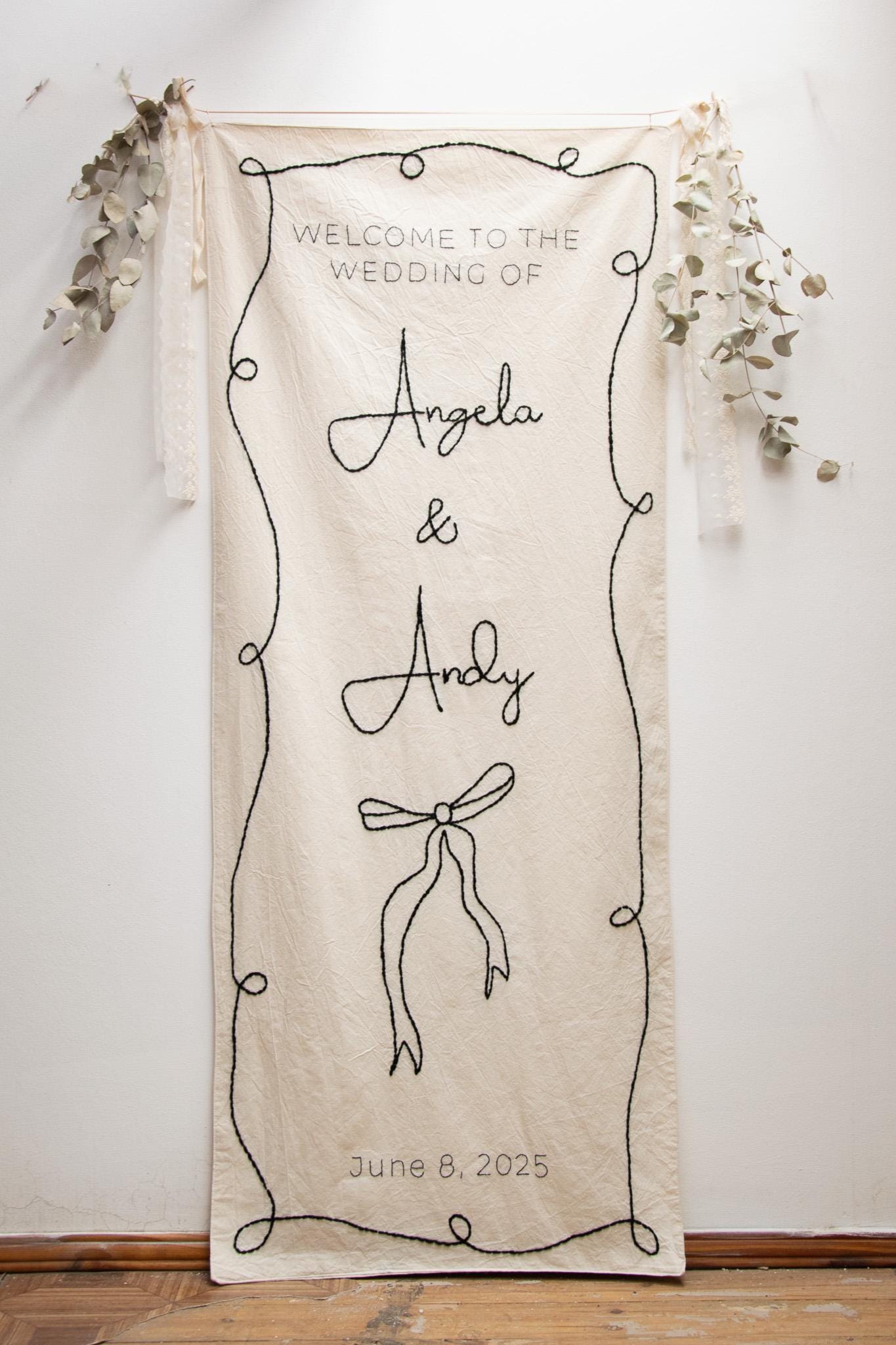 Embroidered Wedding Banner - Custom Wedding Sign - Unique Wedding Decor - Baby Shower Sign Embroidery - Baby Shower Banner Decor