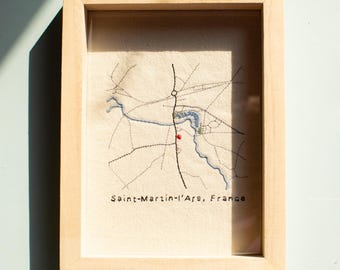 Personalisierter Stadtplan gestickt gerahmt