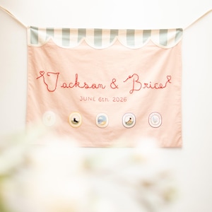 Bannière de mariage brodée personnalisée - Panneau de mariage personnalisé avec nom, date et motif