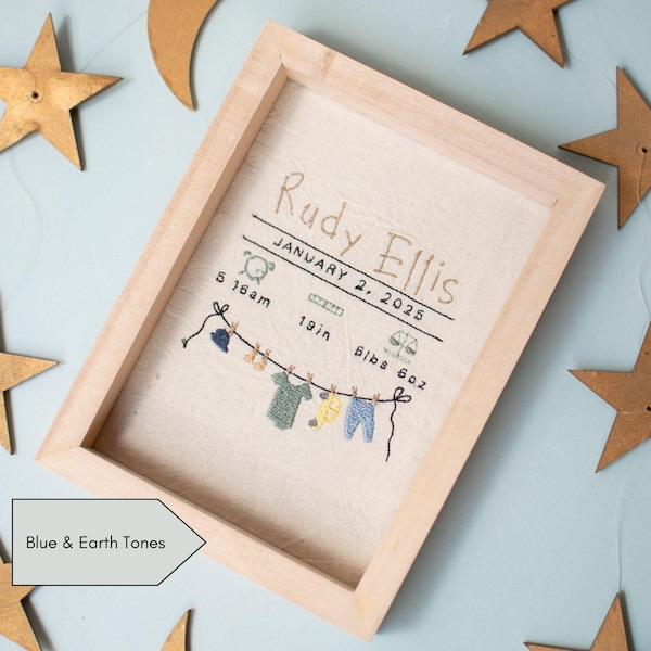 Enseigne personnalisée de faire-part de naissance - cadre brodé de statistiques de naissance, cadeau souvenir personnalisé prénom de bébé