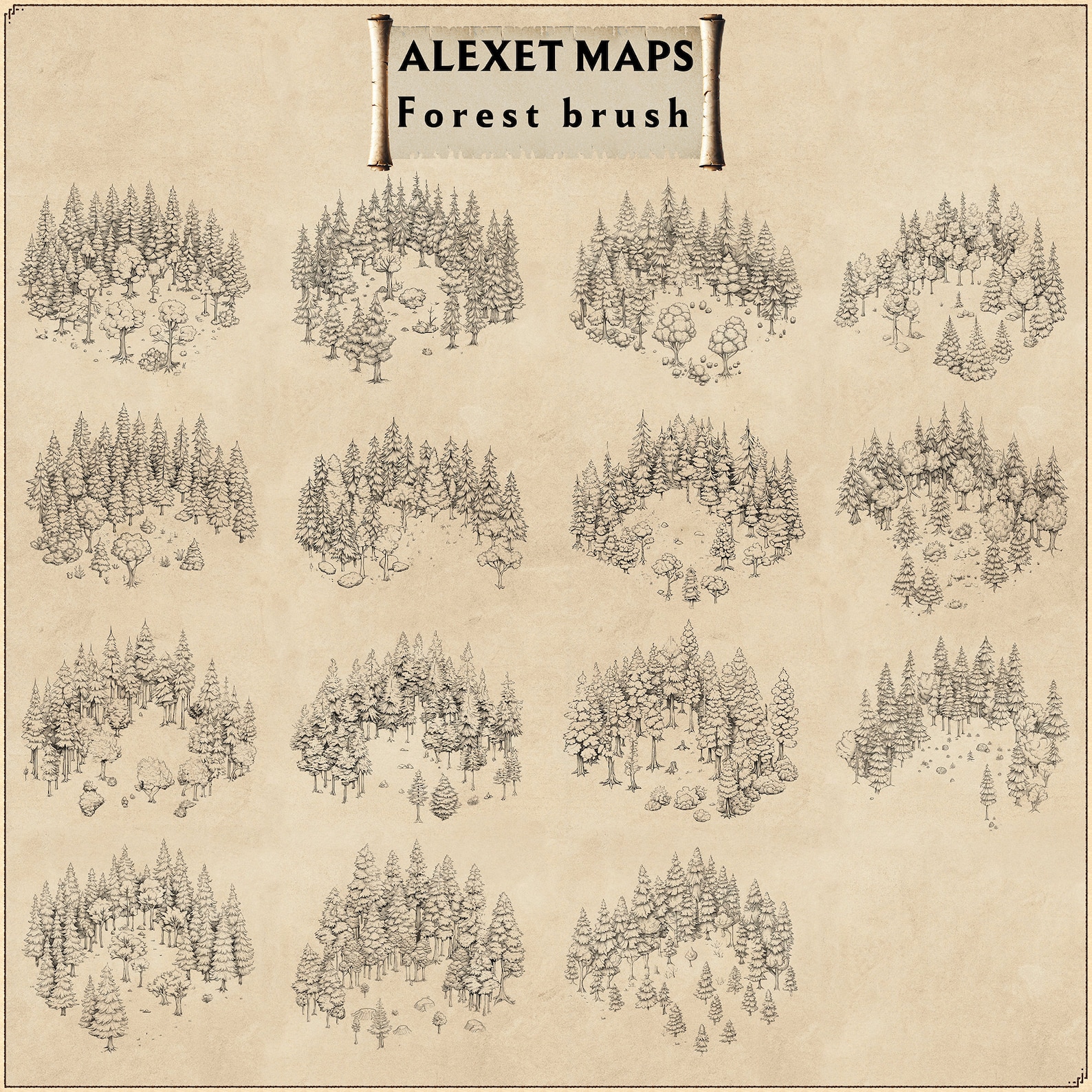 Wonderdraft Forest Assets: Vintage Style Tree Brushes - Commercial Use ...