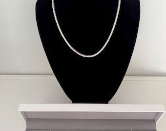 Moissanite Tennis Bracelet & Necklace Set: Sterling Silver, Rhodium Plated