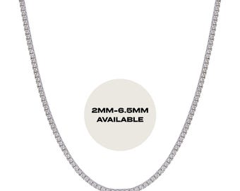 Moissanite Tennis Necklace: D/VVS1 925 Sterling Silver,  Rhodium/Gold/Rose Gold Plated, 2-6.5mm