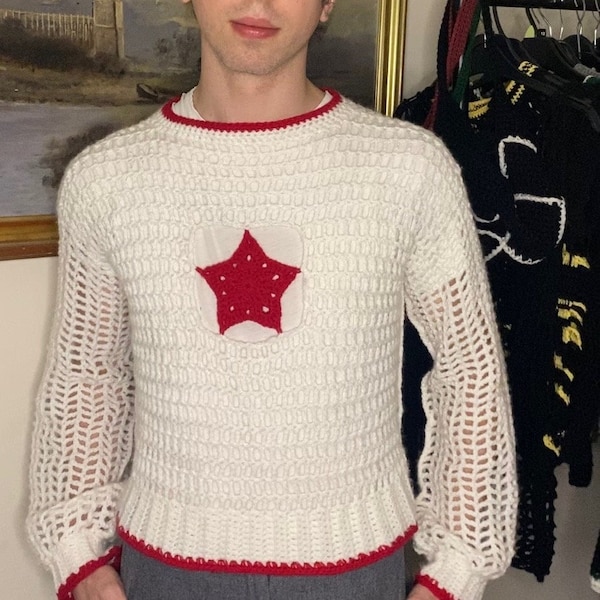 PDF UNISEX mesh star crochet jumper pattern