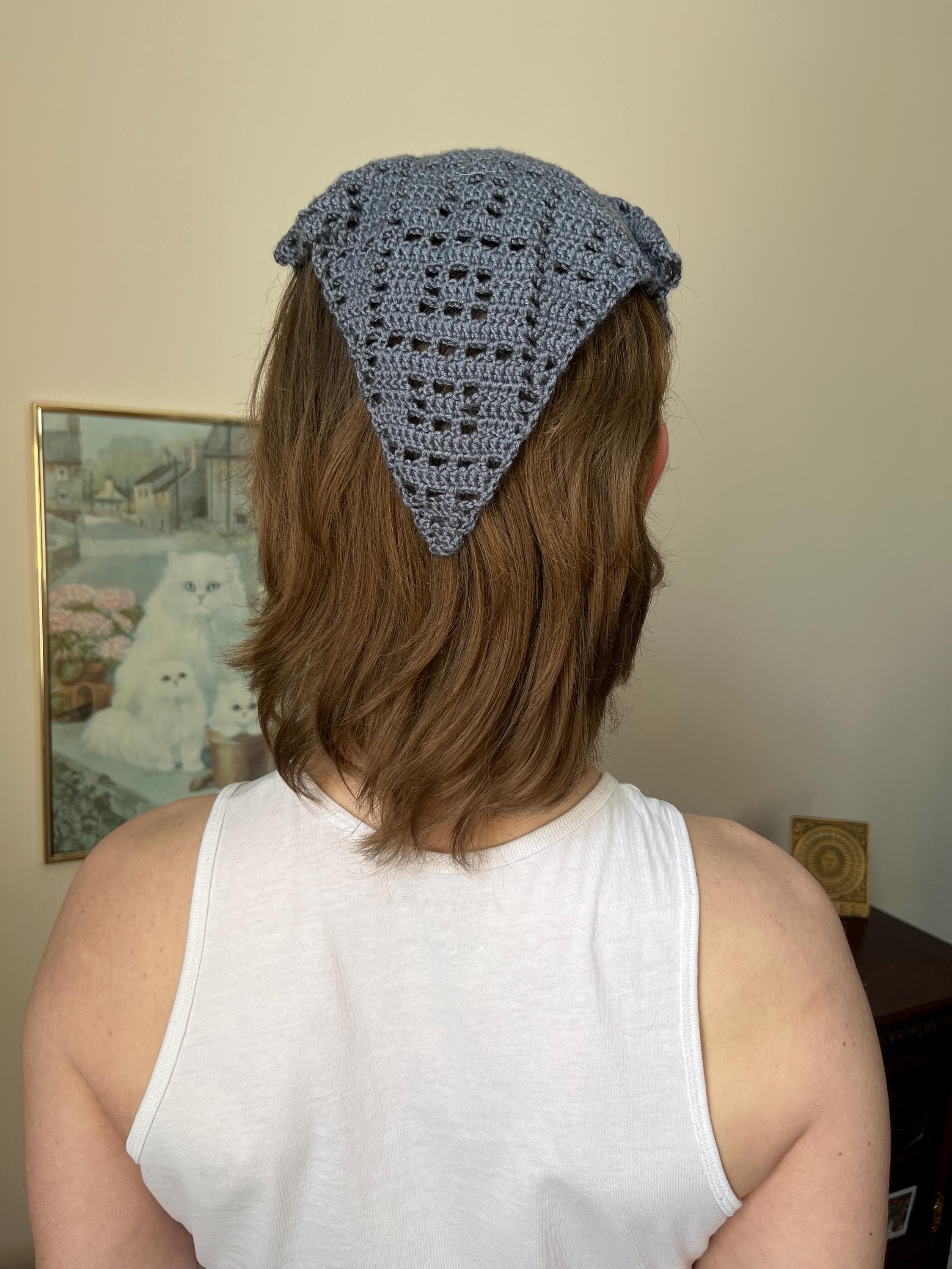 38 Head Scarf Crochet Patterns for Bandanas, Kerchiefs, and Stylish Wraps 1 Retro Filet Crochet Bandana