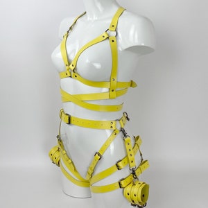 leather Festival Costume, Fetish Harness Outfit, Leather Full Body Set with Hndcuffs, BDSN Cuffs, Thigh Cuffs, Waist Harness Mature
