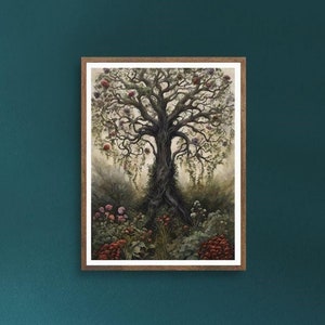 Impresión de arte - Árbol del mundo I / Yggdrasil Mito nórdico Leyenda Bosque Luz oscura Academia Cottagecore Fairycore Regalo Pared Arte Decoración del hogar