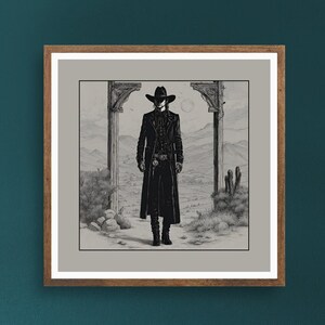 Kunstdruck - Dark Duellist | Dark Western Gothic Cowboy Gunslinger Academia Kunstwerk Dekor