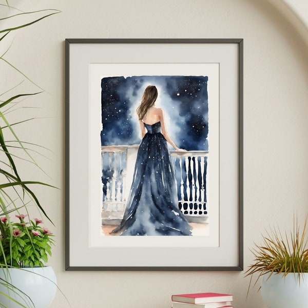 Art Print - Starfall | Dark Night Court Light Academia Watercolour Booklover Reader Bookworm Gift Wall Art Home Decor