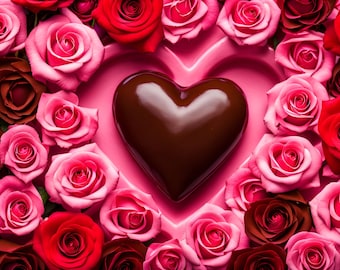 Valentine - Chocolate Heart surrounded by roses