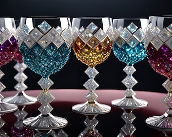 Digital Download (!) Crystal wine glasses sparkling multicolor