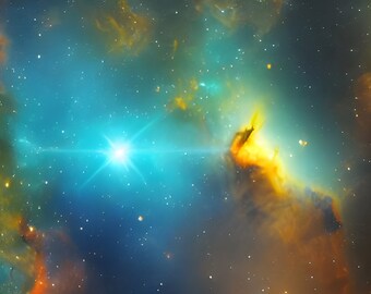One Star Galaxy Nebula yellow - blue