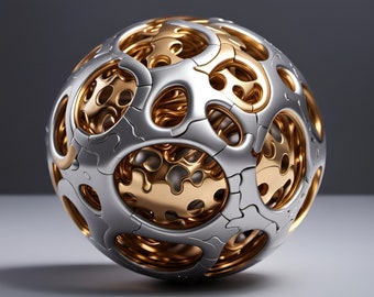 Fluid 4D ball-like silver-bronce colored puzzle hyper-detailed