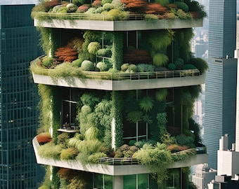 View upon high upon urban vertical garden, Kodak Ektar-like