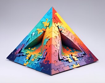 Fluid 4D Pyramid-like multi-color Puzzle hyperdetailed