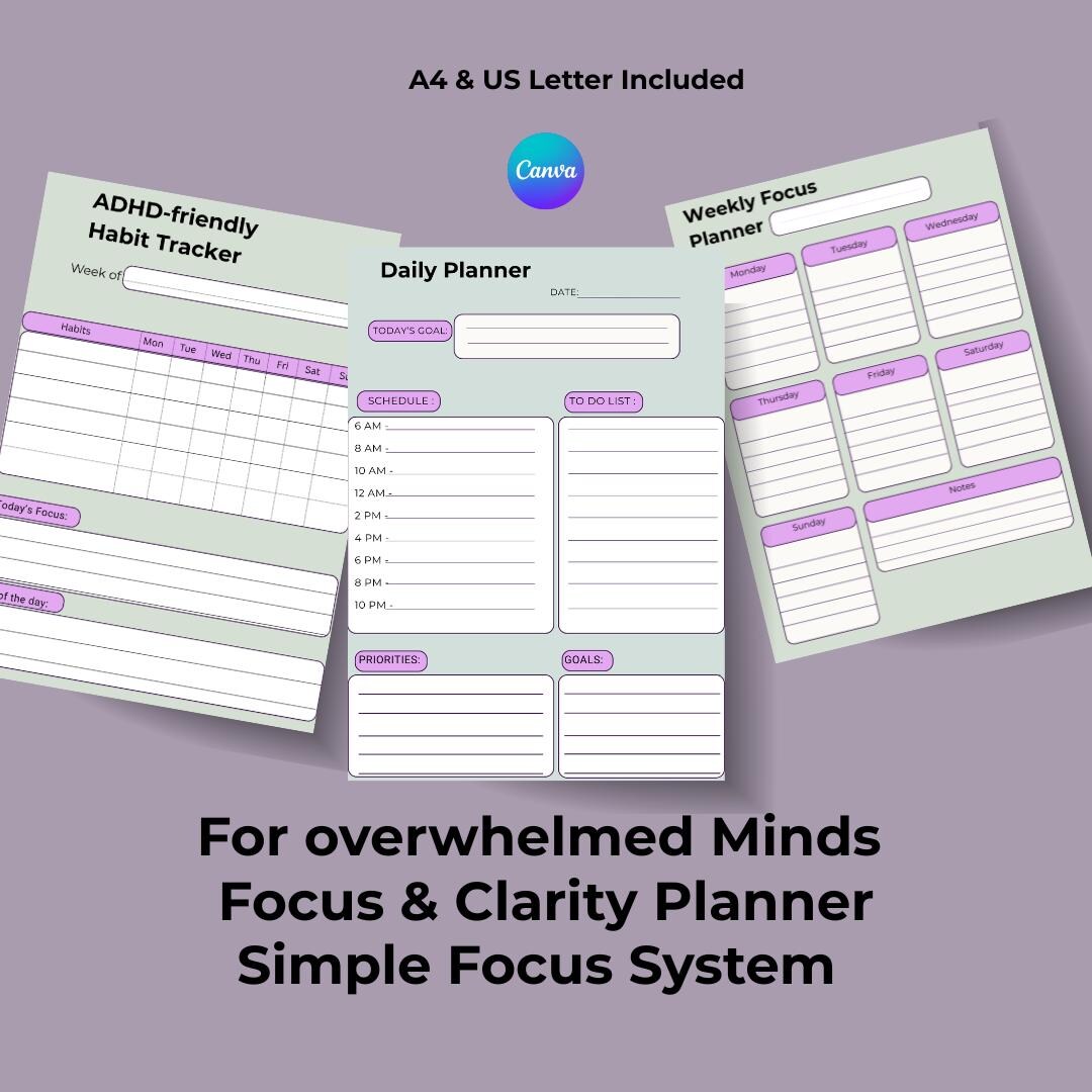 ADHD Daily Planner Printable | Simple Focus Planner for Overwhelmed ...