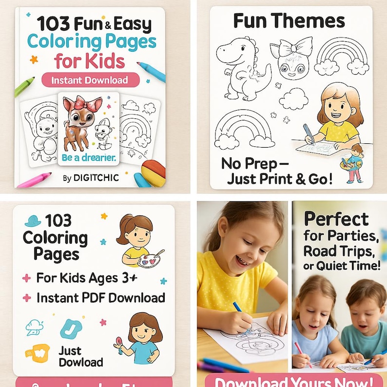 103 Fun & Easy Coloring Pages for Kids – Printable Coloring Book PDF ...
