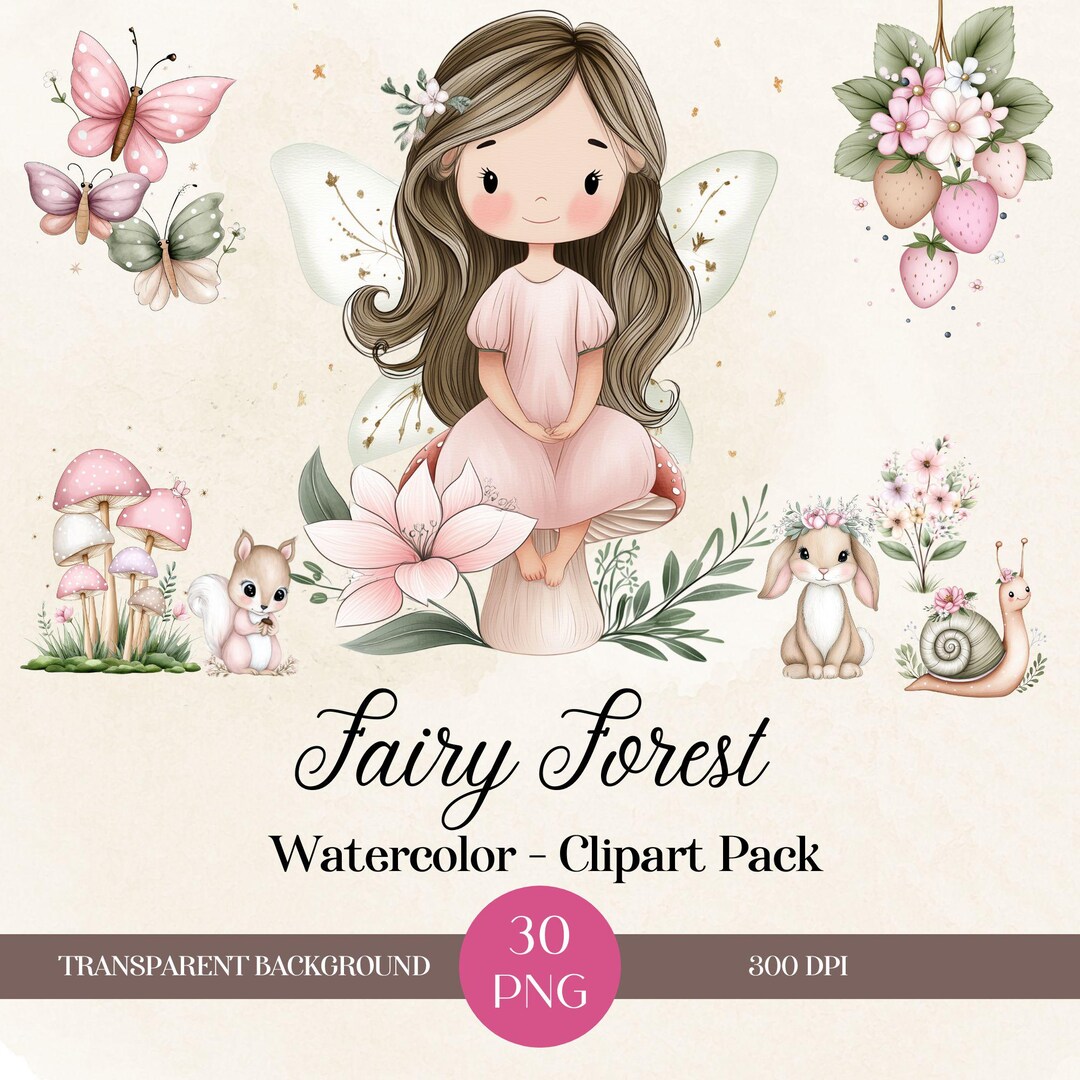 Fairy Watercolor Clipart Bundle - Cute Pastel Pngs - Etsy