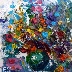 Mini Abstract Oil Painting Floral Original Art Flowers Impasto Impressionist Painting