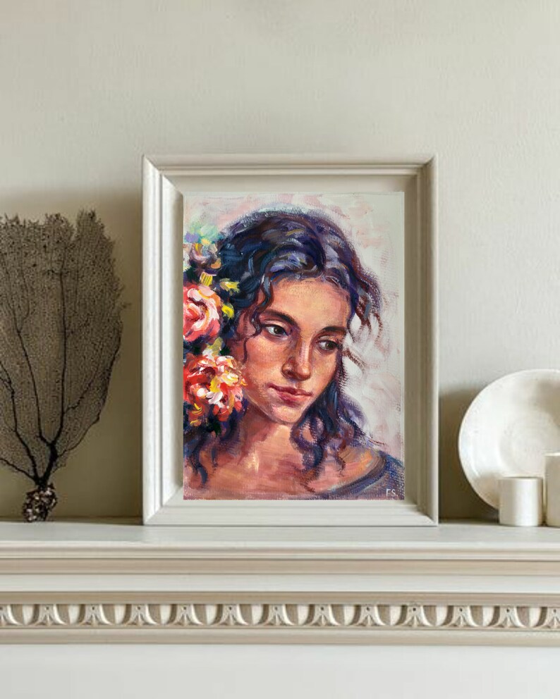 Girl Portrait Oil Painting Original Artwork Vintage Woman Art Unique ...